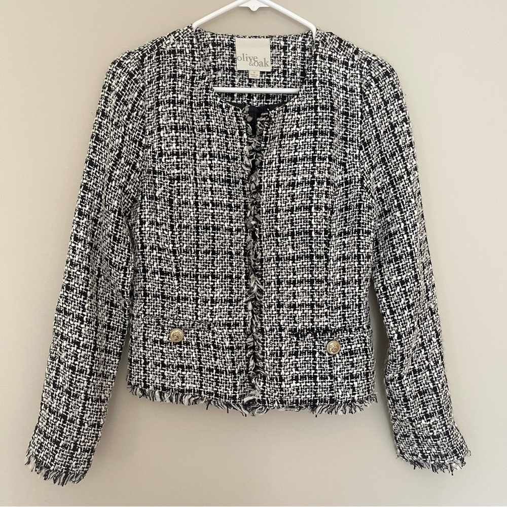 Black & White Tweed Blazer with gold hardware - size small